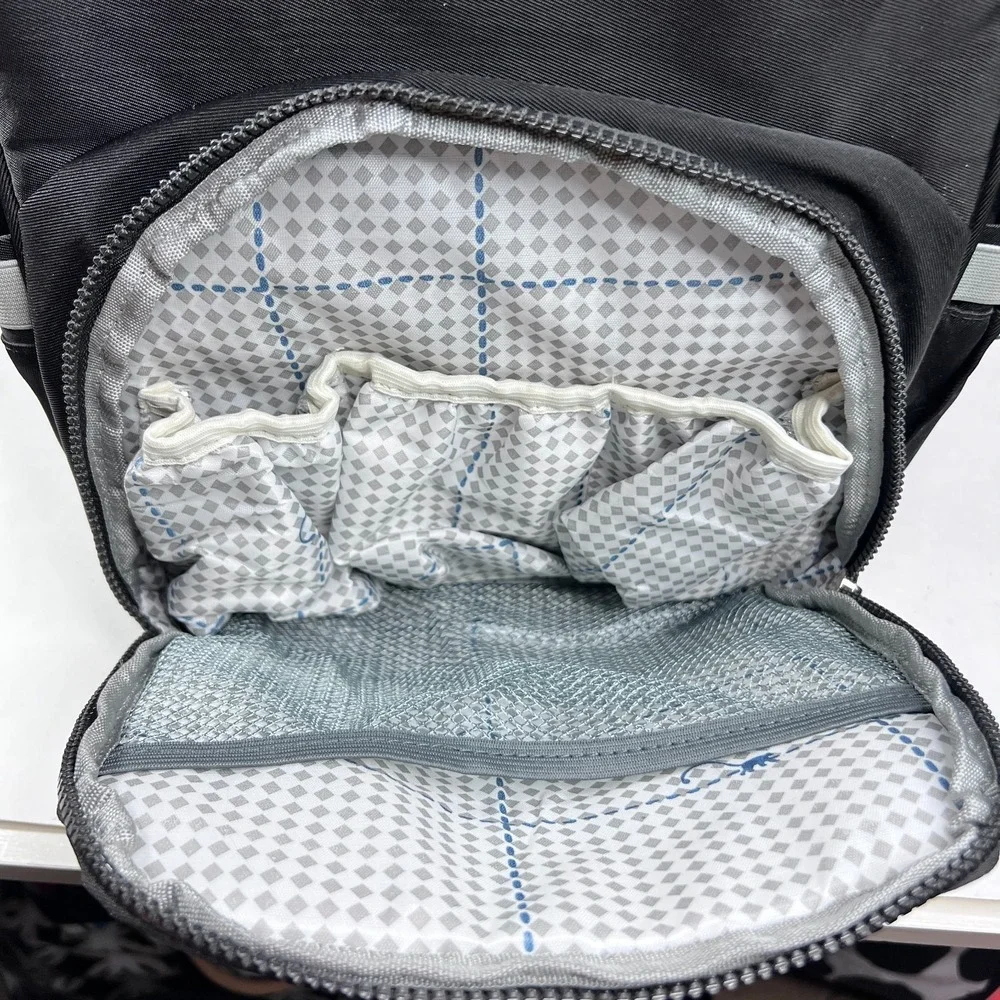 Kipling Audrie Black Nylon Diaper Bag Backpack Doctor Bag Opening w Monkey Charm